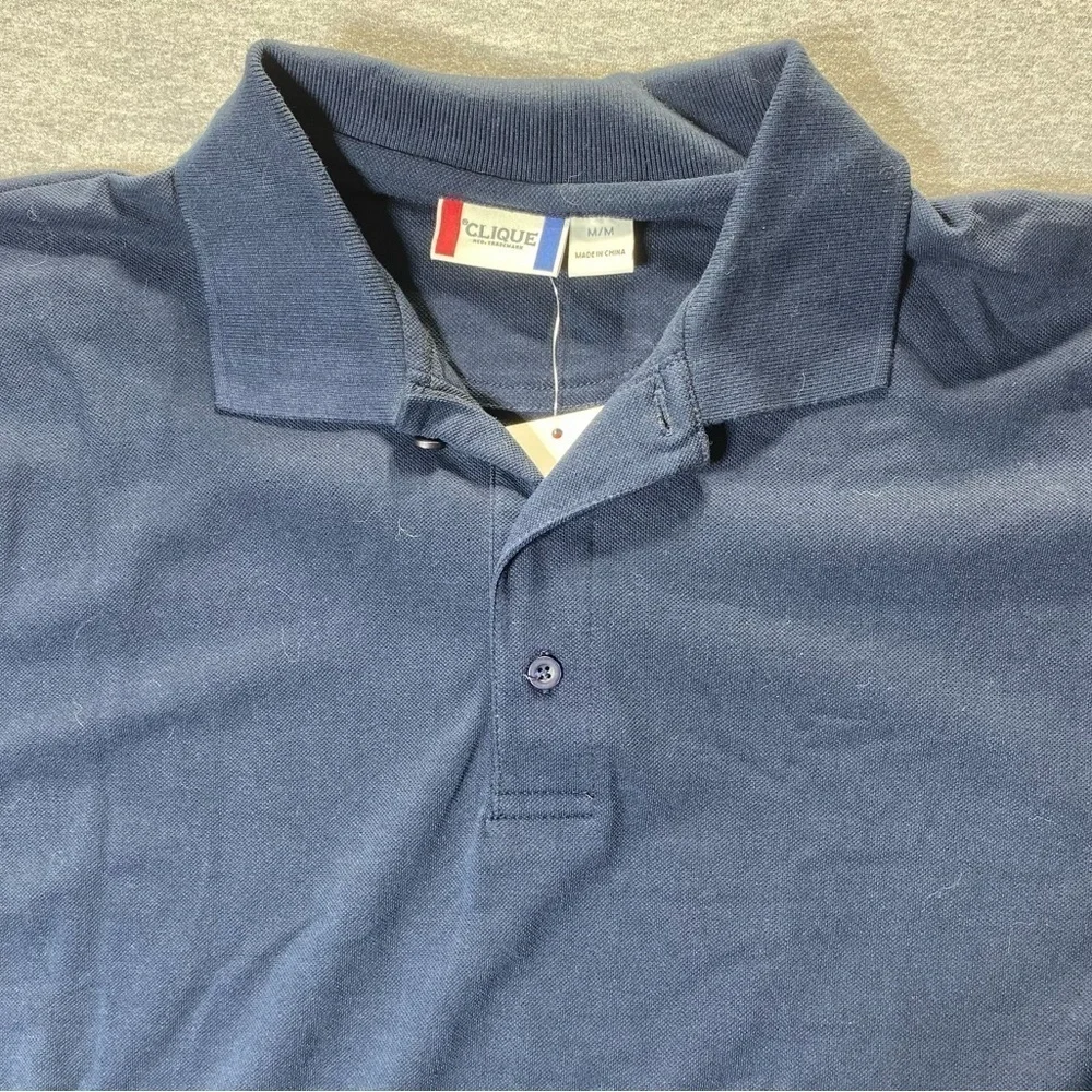 Clique Polo Shirt Men’s M Navy Blue Short Sleeve Golf Scotchguard Protection NWT - Picture 2 of 13
